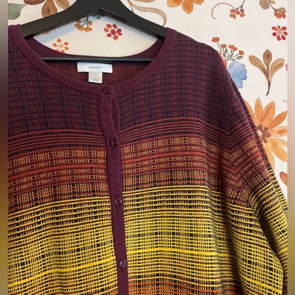 CJ Banks 3X Red Yellow Plaid Button Fall Witchy Cardigan Workwear Office